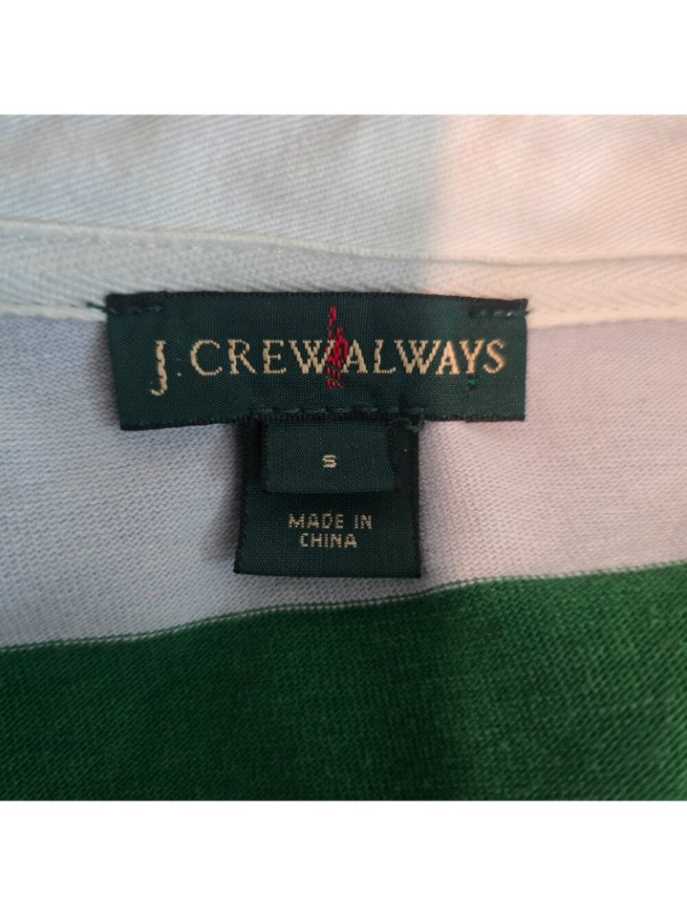 J Crew Always Polo Shirt Women Small Green Blue Rugby Striped Long Sleeve Preppy - Picture 5 of 8